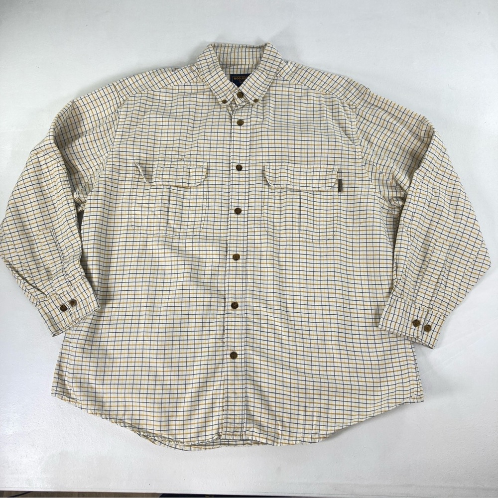 Woolrich Chamois Flannel Shirt Mens XL Beige 100% Cotton Plaid Western 6064